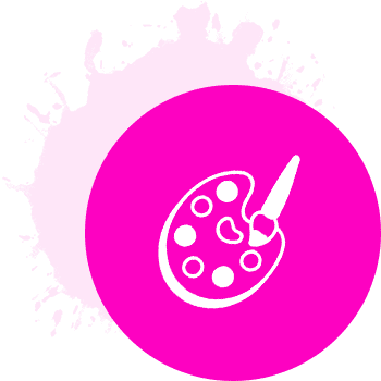 Pink artist palette and brush icon