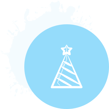 White party hat icon inside blue circle