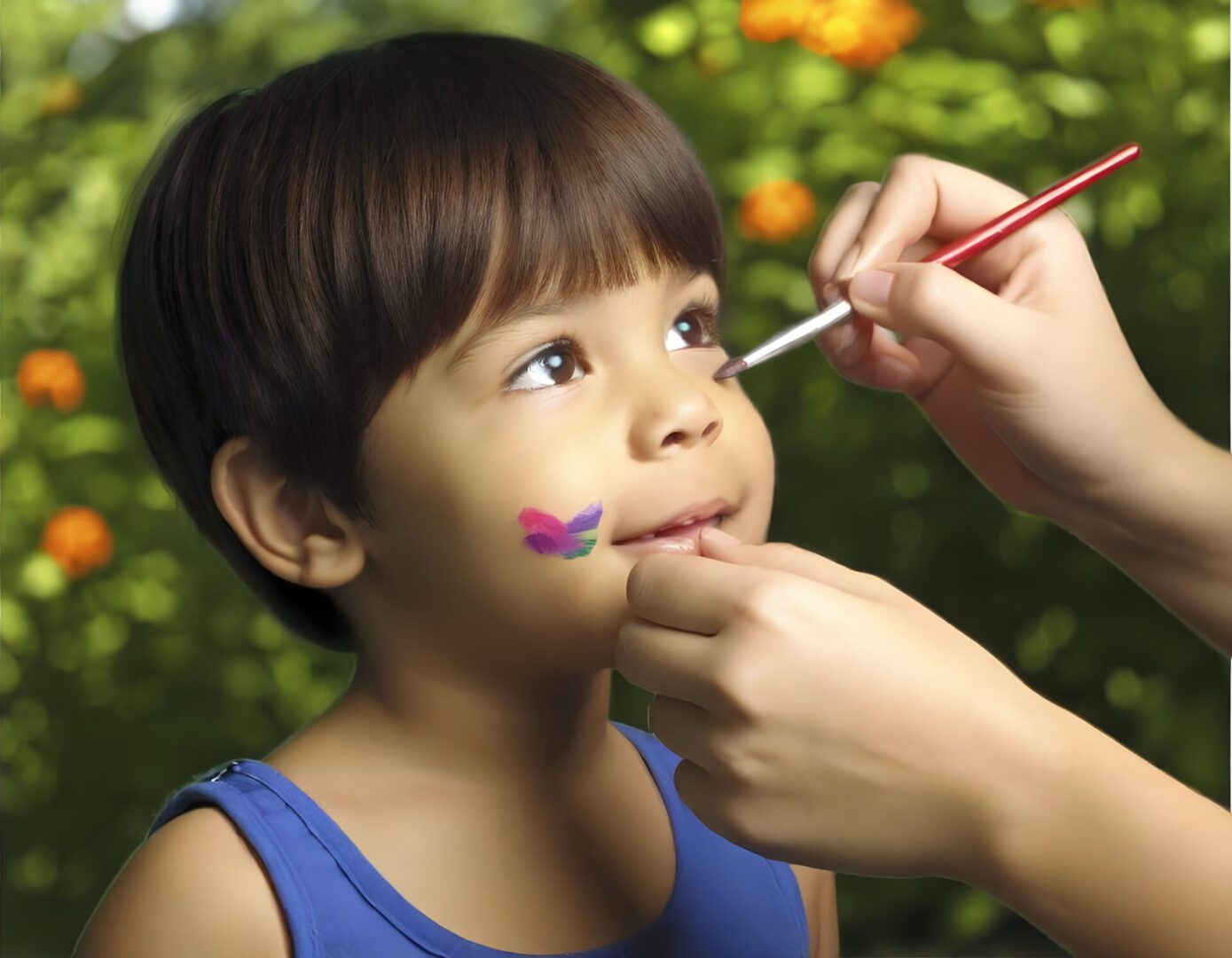 Child getting butterfly face painting