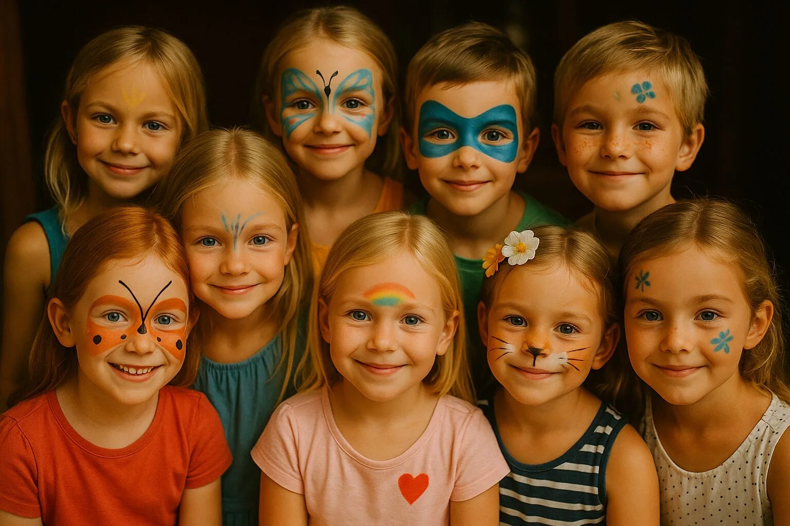 Smiling children with colorful face paint