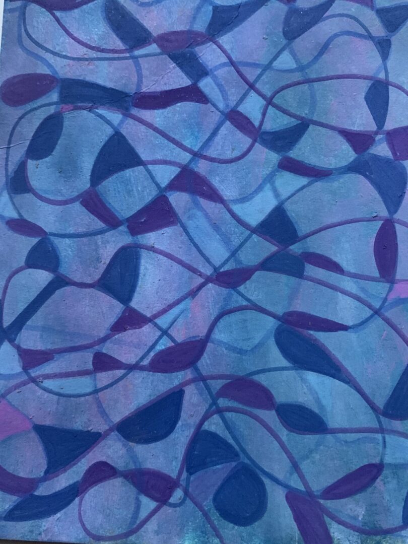 Abstract blue and purple swirling leaf pattern
