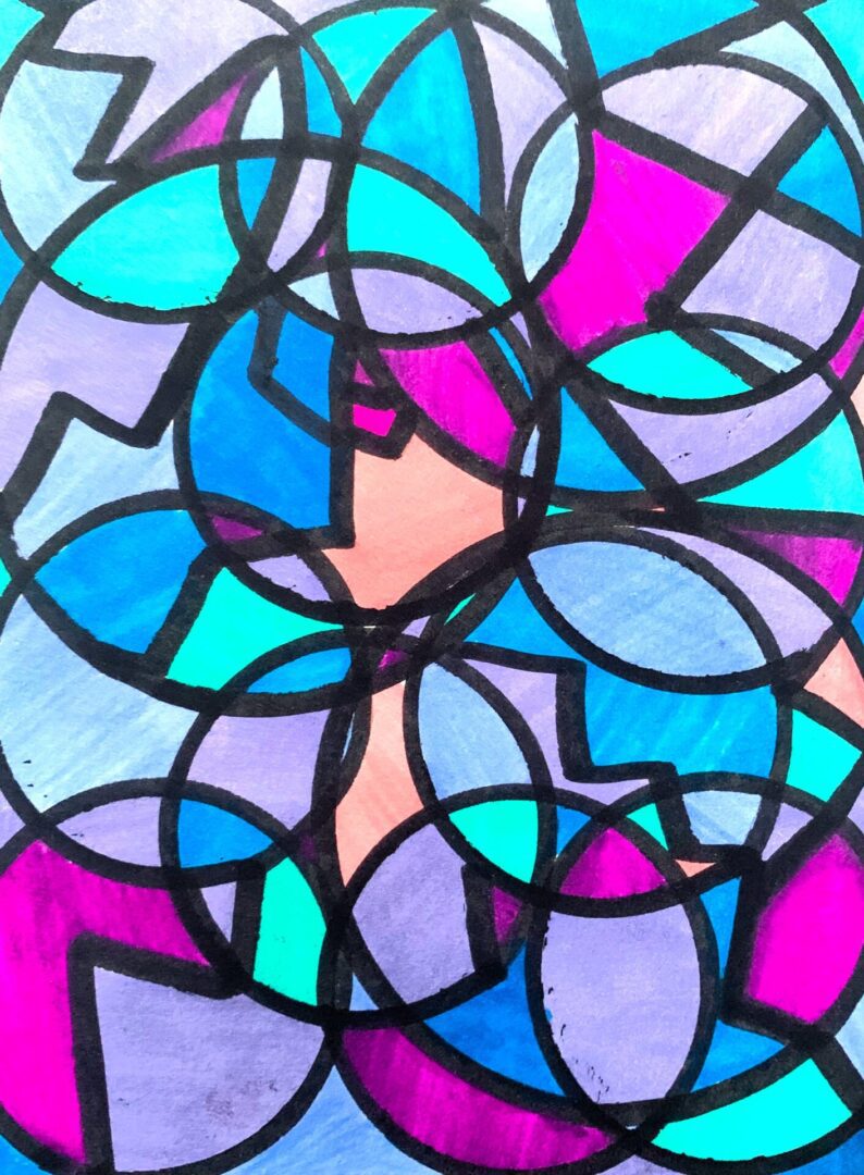 Colorful abstract stained-glass circles and arcs