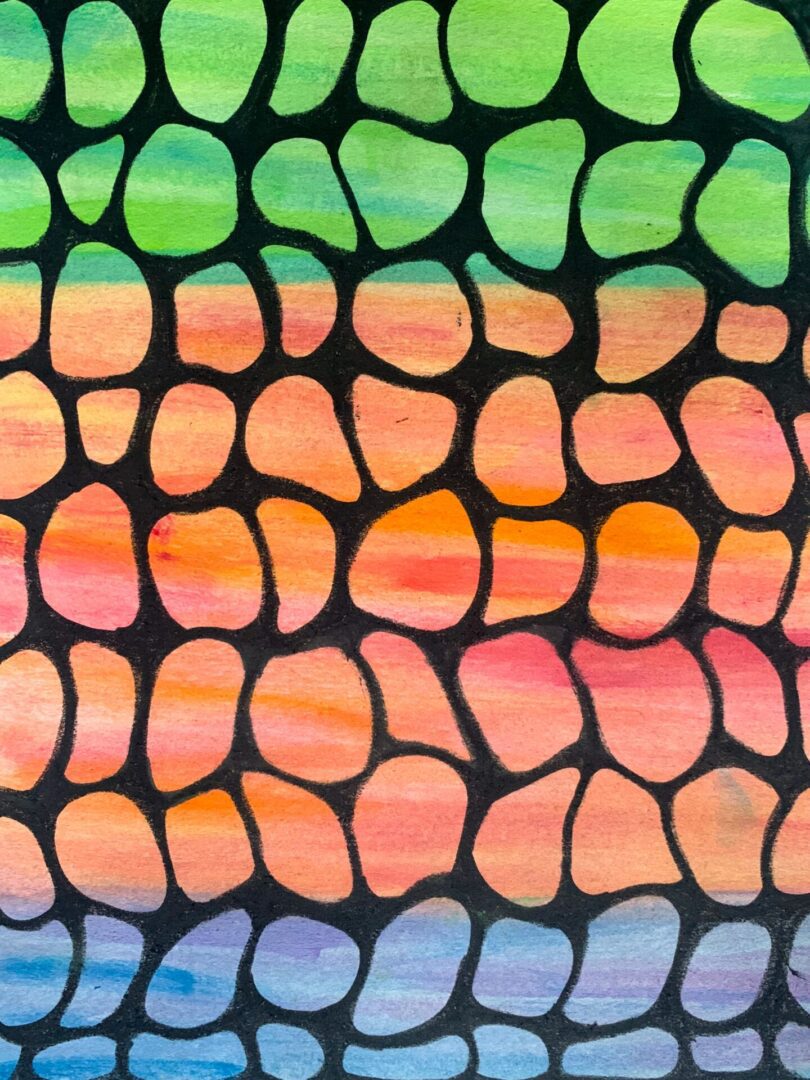 Abstract stained-glass mosaic with rainbow gradient