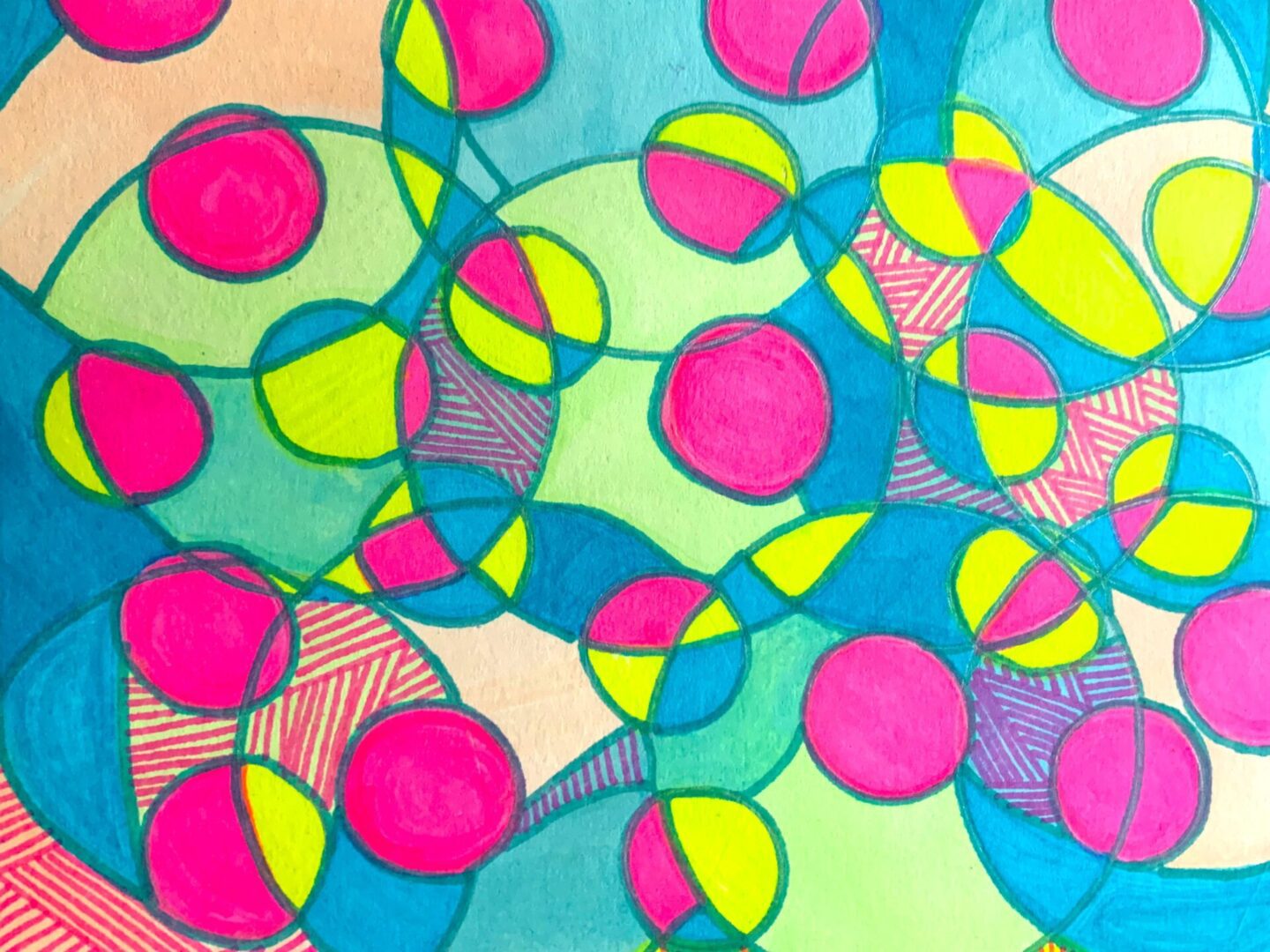 Vibrant abstract overlapping circles with neon accents