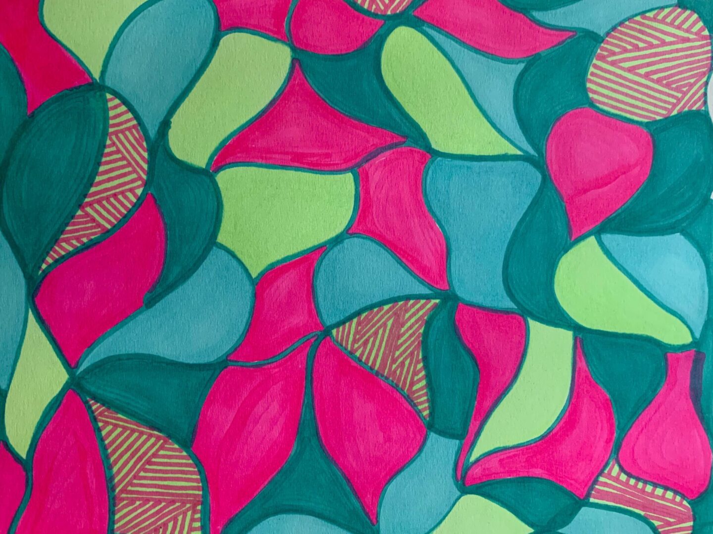 Abstract vibrant teal, pink, and green shapes