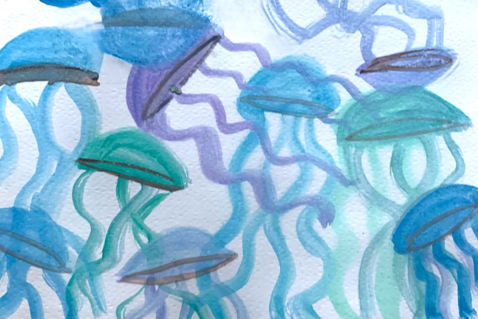 Blue and green watercolor jellyfish painting