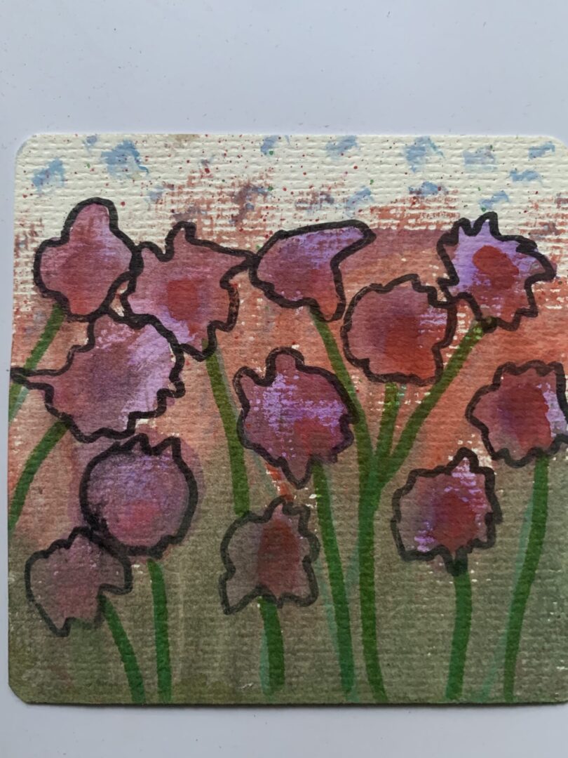Hand-painted pink flowers on textured background
