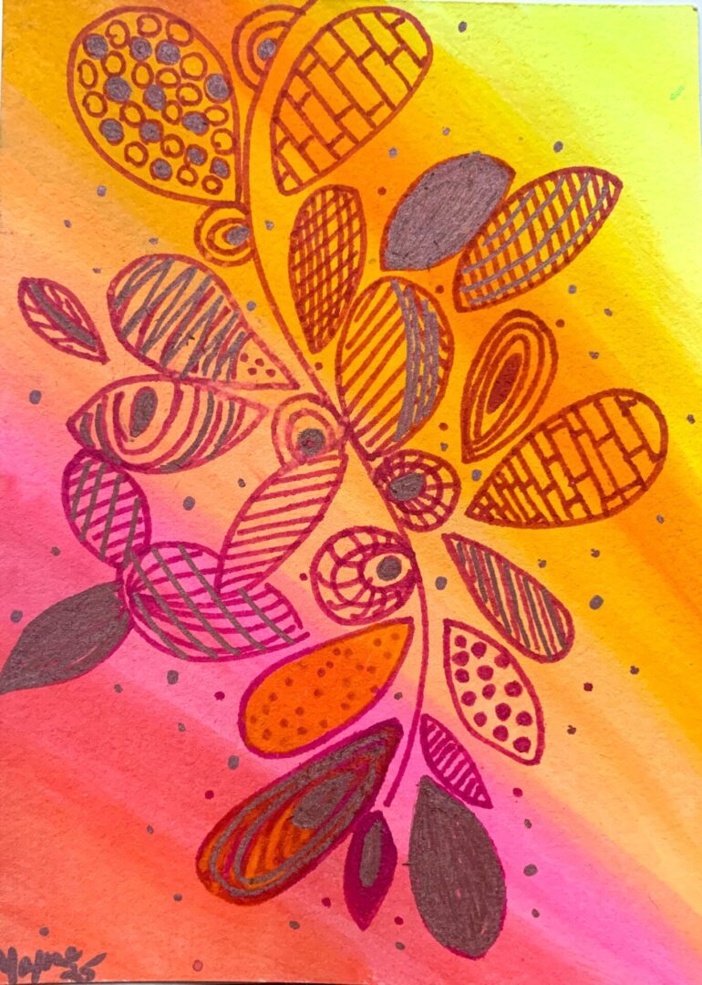 Abstract patterned leaves on warm gradient background