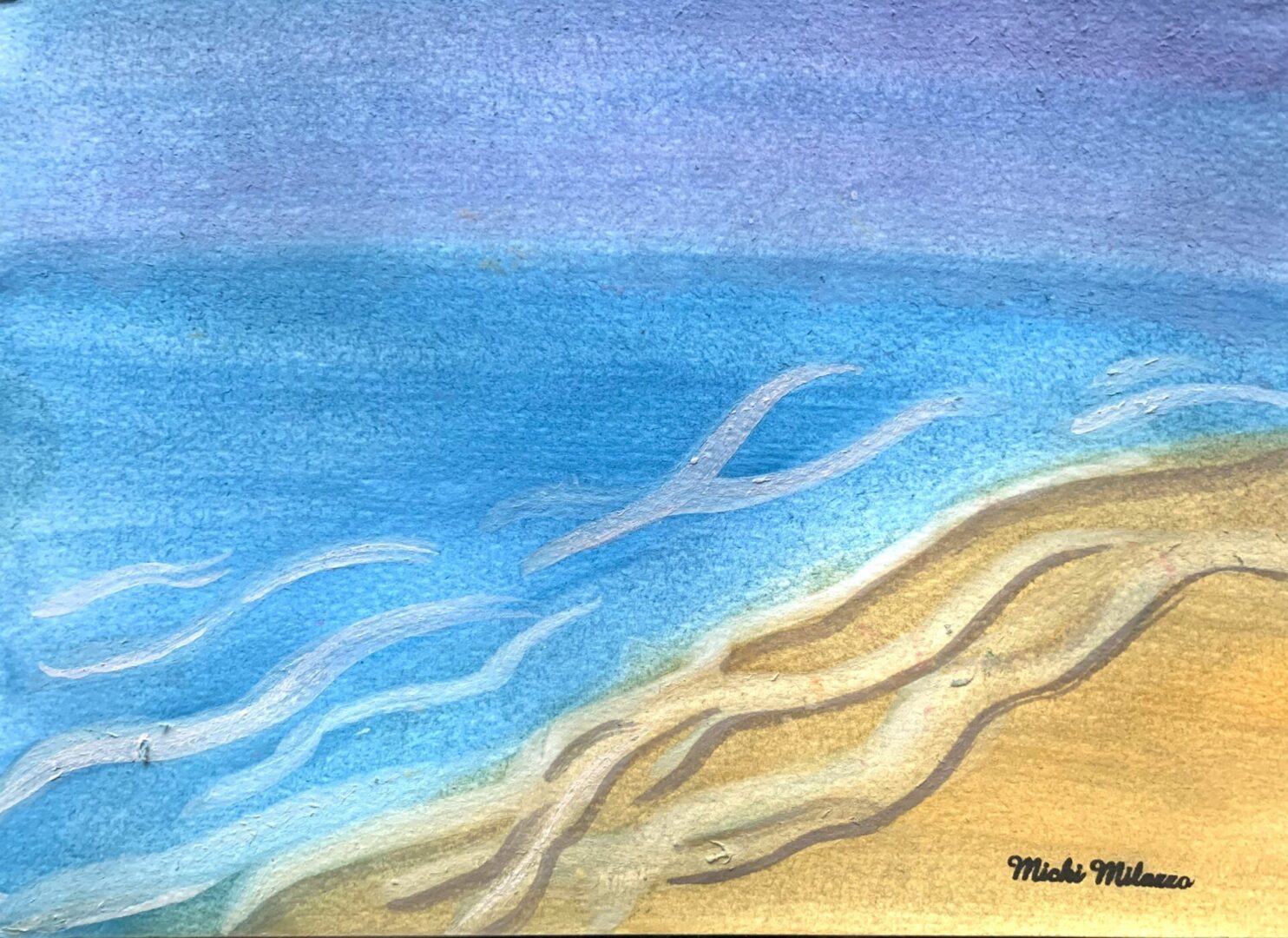 Watercolor beach shoreline with gentle waves