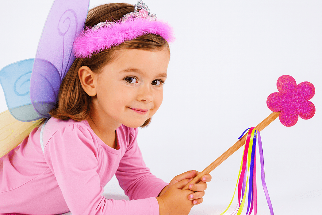 Little girl in fairy costume holding wand