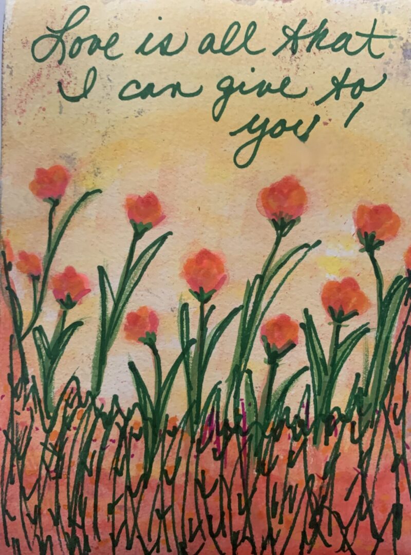 Handwritten love message with watercolor flowers